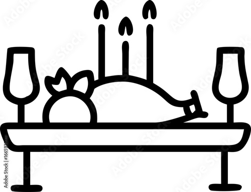Festive christmas dinner table setting with turkey wine and candles isolated on white background isolated on transparent background