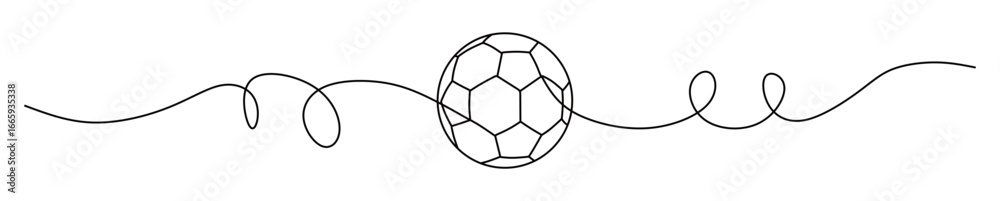 Fototapeta premium Continuous line art of a soccer ball with curved and twisting lines. Concept of a most popular sport. Vector illustration.
