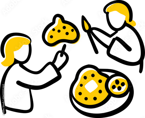Children happily decorating festive cookies at a holiday party isolated on white background isolated on transparent background