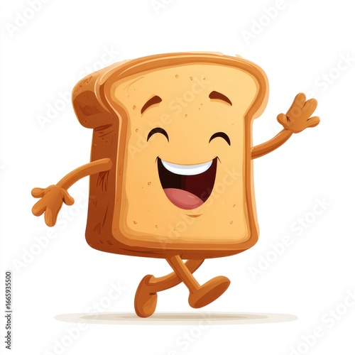 Animated slice of toast with a happy face running with arms outstretched