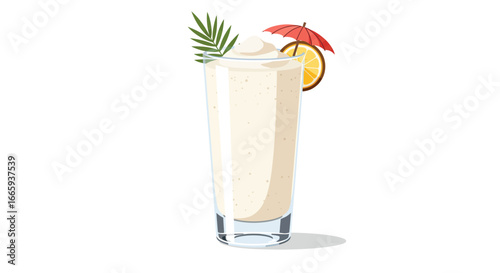 Refreshing tropical drink with lemon slice and palm leaf for a summer vacation vibe illustration