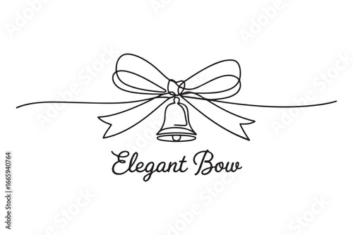 Elegant bow and bell continuous line drawing wedding design or christmas decoration