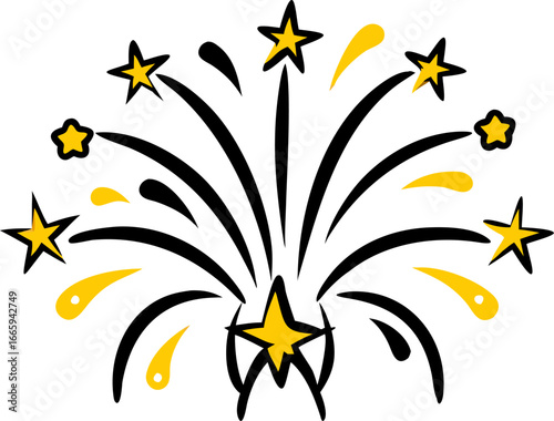 Festive fireworks exploding over a beautifully decorated city square at night isolated on white background isolated on transparent background