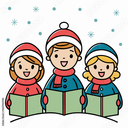 Group of carolers singing in the snow isolated on white background isolated on transparent background
