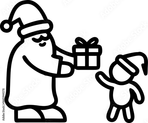 Santa claus giving presents to happy children at a party isolated on white background isolated on transparent background