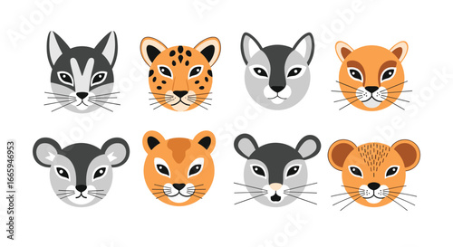 Adorable collection of wild animal face illustrations for childrens designs