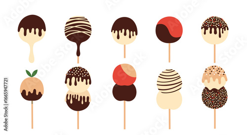 Decorative dessert popsicle treats adorned with chocolate drizzles and sprinkles for festive celebrations