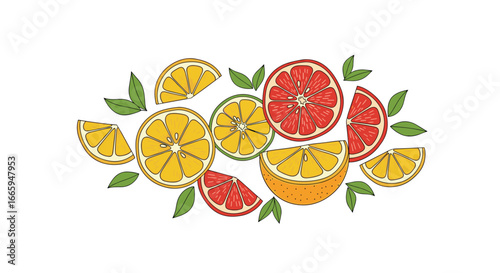 Vibrant citrus fruit assortment freshly sliced healthy refreshing natural goodness