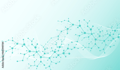 Molecular abstract structure and genetic engineering DNA. Healthcare and medicine background concept. Scientific research background. Wave flow. Innovation pattern. Vector illustration.