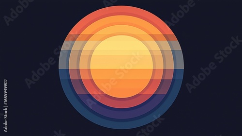 A digital illustration of a sun with concentric circles of orange, yellow, and red.