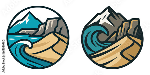 The two images are of a wave crashing on a beach and a mountain range. The first image has a more serene and peaceful mood