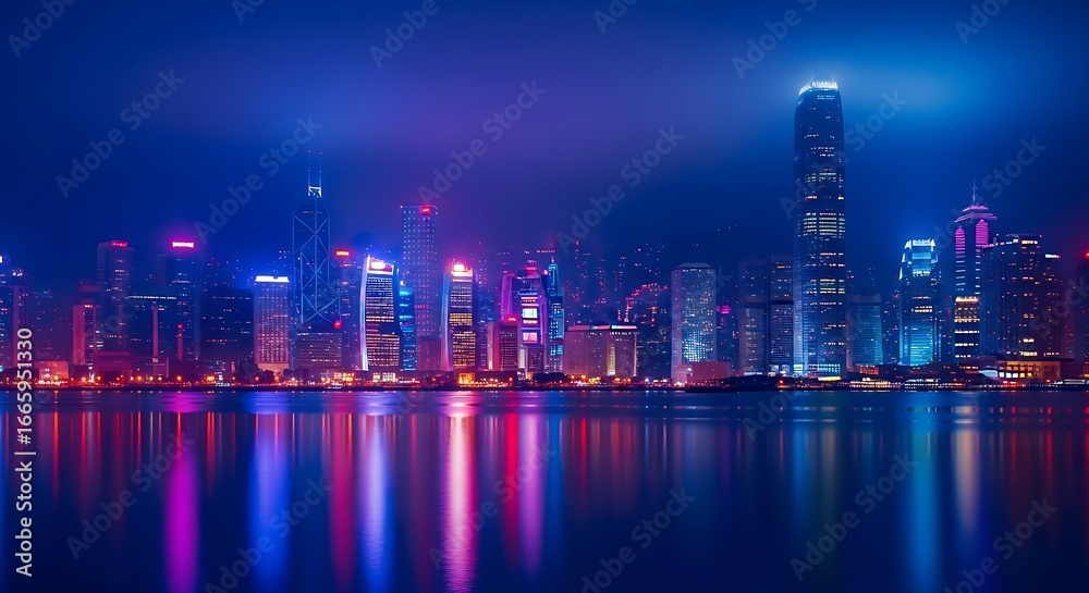 Fototapeta premium Colorful Night Cityscape Reflection.