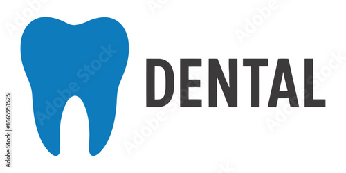 A blue tooth with the word dental written below it. Concept of dental care and the importance of maintaining good oral hygiene