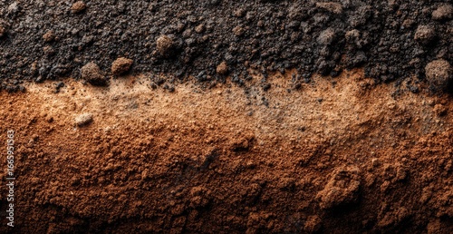 Close-up of layered soil strata