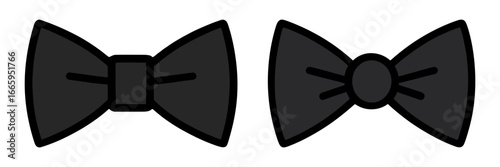 Two black bow ties are shown side by side. The first bow tie is on the left and the second is on the right