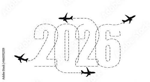 Merry Christmas and New Year concept. The route of the aircraft in 2026.