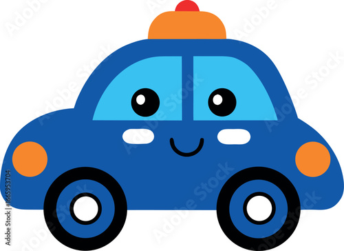 Cute police car with siren light and adorable vehicle Vector illustration