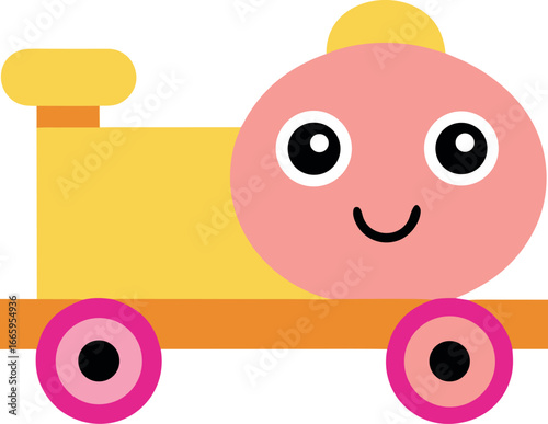 Cute pull along toy train with adorable play set Vector illustration