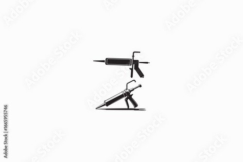 Sealant caulking Gun hand tool vector silhouettes black image made by adobe illustrator.
