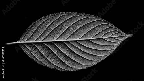 A black and white photograph of a leaf.