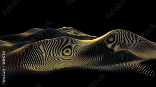A digital illustration of a wave-like pattern in gold and black.