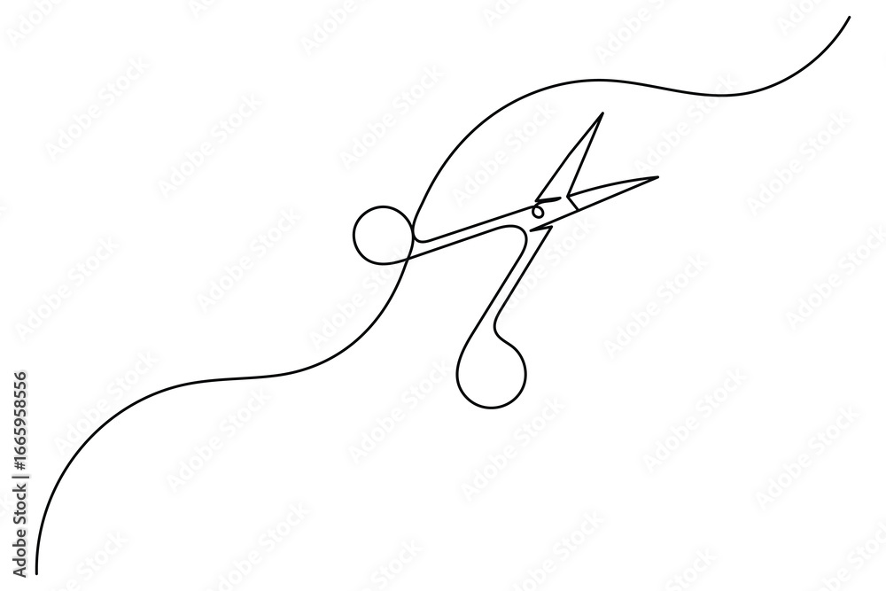 Obraz premium Modern scissors continuous line minimalist outline vector illustration 