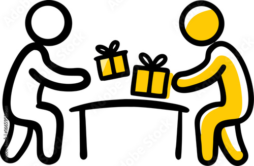 Children happily exchanging christmas gifts in a classroom setting isolated on white background isolated on transparent background