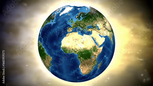 Realistic Earth illustration with Africa, Asia, and Europe continents centered view