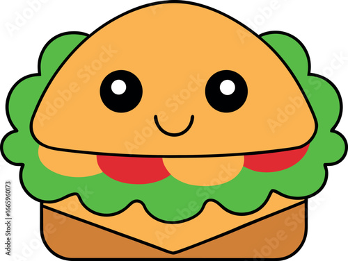 Cute sandwich with cartoon veggies and fun food art Vector illustration