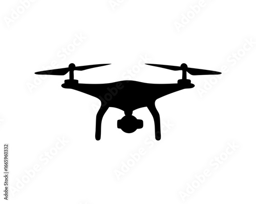 Simple black silhouette of a drone, an unmanned aerial vehicle for surveillance