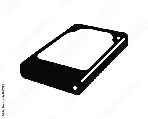 Hard disk drive in black and white simple icon for data storage