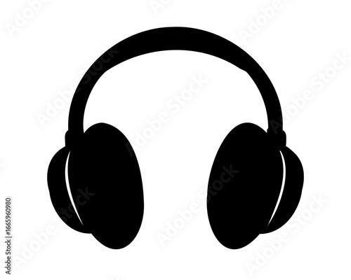 Black silhouette illustration of wireless headphones on a white background, simple
