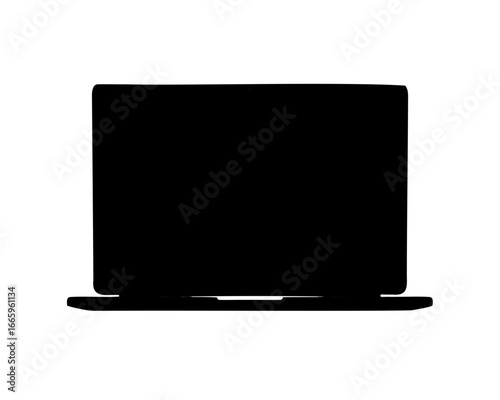 Black silhouette of laptop computer representing technology in minimal modern style