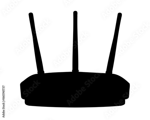 Silhouette of a wireless router with three antennas for internet connectivity