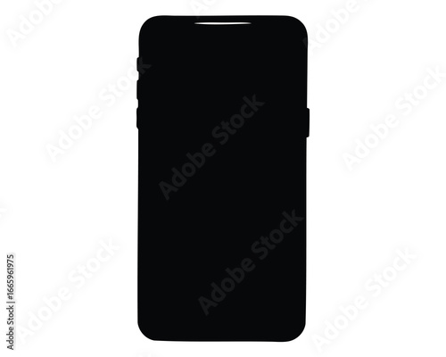 Silhouette of a modern frameless smartphone with rounded corners, solid black