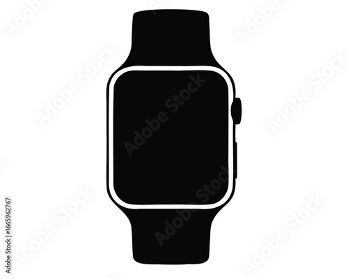 Minimalist black and white smartwatch image with smooth edges and band