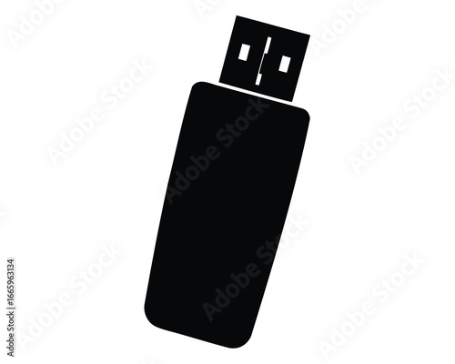 Black silhouette of a USB flash drive on a white background