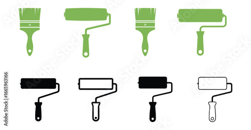 Vector art of paint rollers and brushes essential tools for home renovation, decoration, and artistic projects, perfect for wall painting
