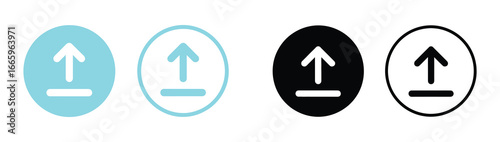 Illustration of upload icons in different styles, featuring arrows pointing upwards, symbolizing data transfer, file sharing, and uploading content online