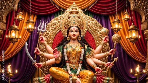 Divine Goddess: Hindu Deity in Golden Throne