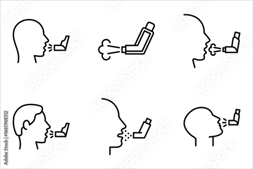 asthma inhaler icon set, spray for respiratory, vector illustration on white background