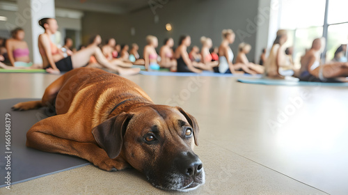 Relaxed Dog in Yoga Studio Photo