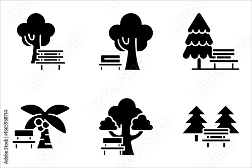 Park Icon Set. Trees, forest and bench vector illustration on white background