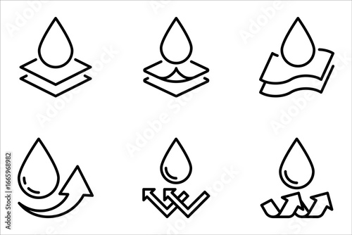 Waterproof icon set. Water resistant symbol. Water protection, vector illustration on white background
