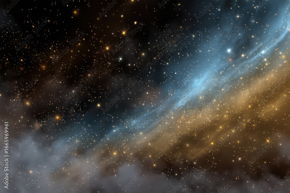 Naklejka premium Vibrant cosmic nebula surrounded by countless stars creating a mesmerizing abstract space background