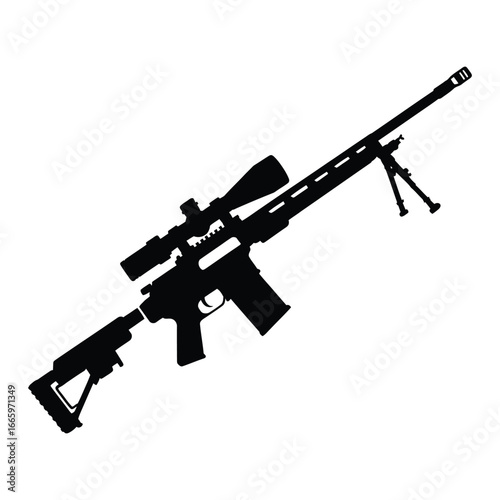 Sniper Rifle Silhouette | Tactical Weapon and Hunting Gun Icon, machine gun vector illustration