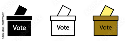 voting ballot box set icon on white background