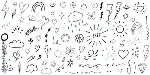 Hand Drawn Doodle Elements Set Decorative Sketched Design Vector Illustration