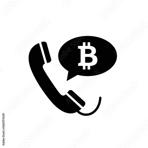 Vector art of bitcoin symbol in a speech bubble coming from a telephone receiver, representing cryptocurrency communication and financial transactions