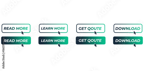 CTA button in green & charcoal color. Read more button with arrow vector icons. Read more button, Learn More button, Get Quote button, Download button,  Black Color, Website Icon. 02.eps
